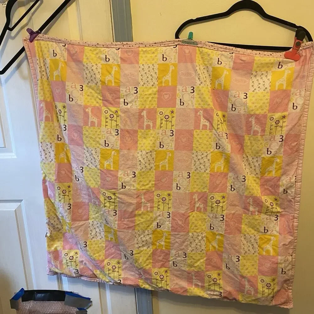 Vintage Cotton Baby Blanket Nursery Quilt Crib Comforter Real Love Animal Number